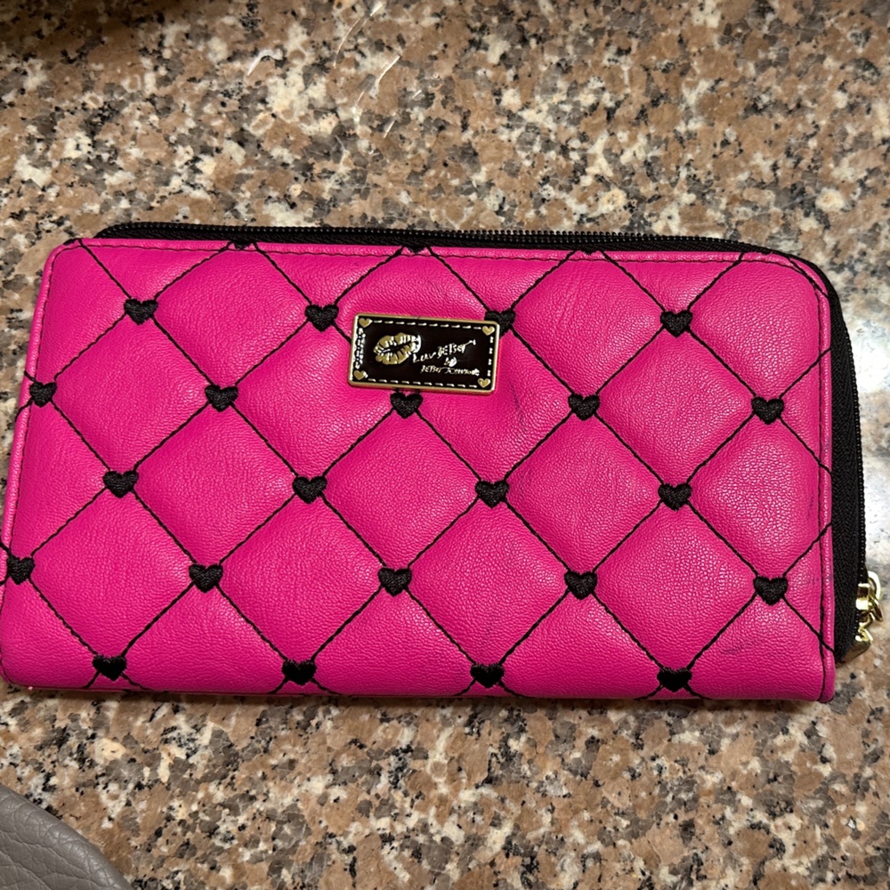 Betsey Johnson Pink Quilted Wallet with Black Accents (w/flaws)